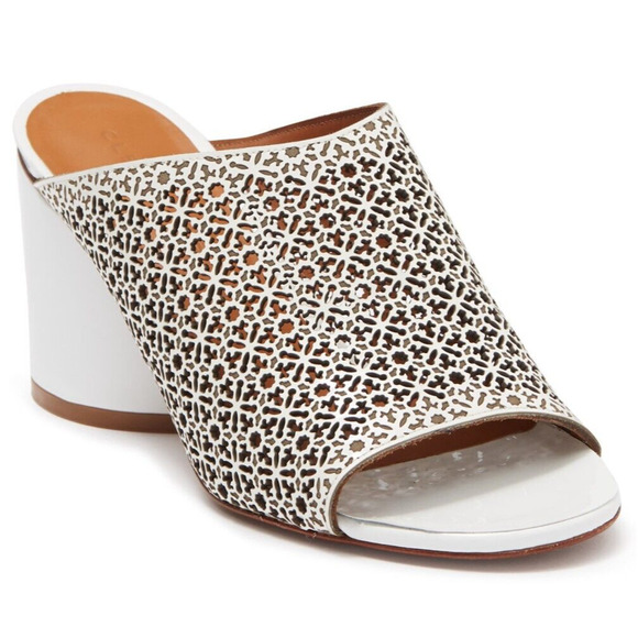 Robert Clergerie Caren Specchio Leather Perforated White Mules Women's 40/9.5